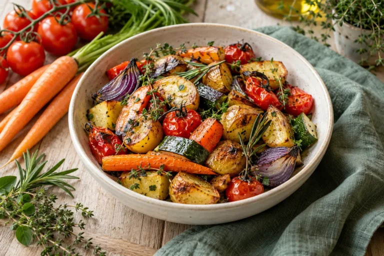 Bunte Gemüsegerichte mit frischen Kräutern