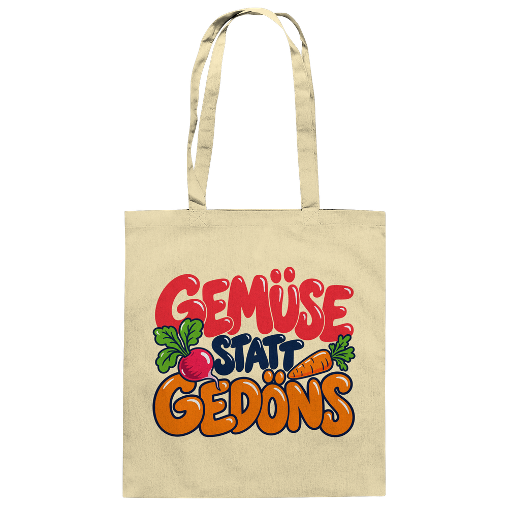 GEMÜSE STATT GEDÖNS – Baumwolltasche mit lustigem Spruch | Stoffbeutel für Gartenfreunde & Gemüseliebhaber - Baumwolltasche – Bild 3